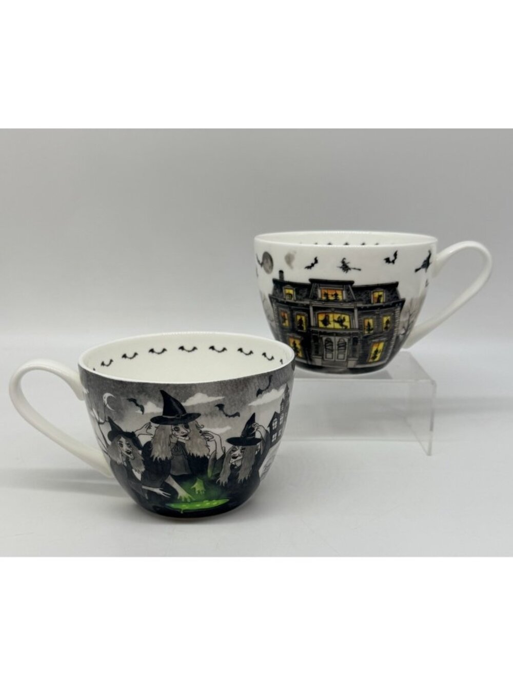 Portobello By Design Witch Halloween Haunted Castle Mugs Oversized Set Of 2 EUC